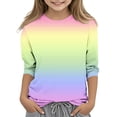 thumbnail image 3 of Jinhomg Kids Girls Cute Tee Shirt Toddler Casual Gradient Color Tunic Tops Lightweight Comfy 3/4 Sleeve Round Neck T-Shirt Daily Wear Fall Saving Yellow 130, 3 of 6