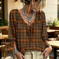 thumbnail image 3 of WCJM V Neck Bohemian Tops for Women 3/4 Sleeve Loose Fit Long Sleeve T Shirts Casual Fall (Brown,5XL), 3 of 5