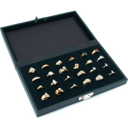 Jewelry Display Showcases - 24 Slot Ring Tray Black Travel Jewelry Showcase Display
