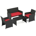 thumbnail image 2 of Costway 4 PCS Patio Conversation Set with Seat Cushions & Tempered Glass Tabletop, Porch Red+Black, 2 of 10
