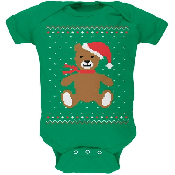 Ugly Christmas Sweater Big Teddy Bear Kelly Green Soft Baby One Piece - 12 month