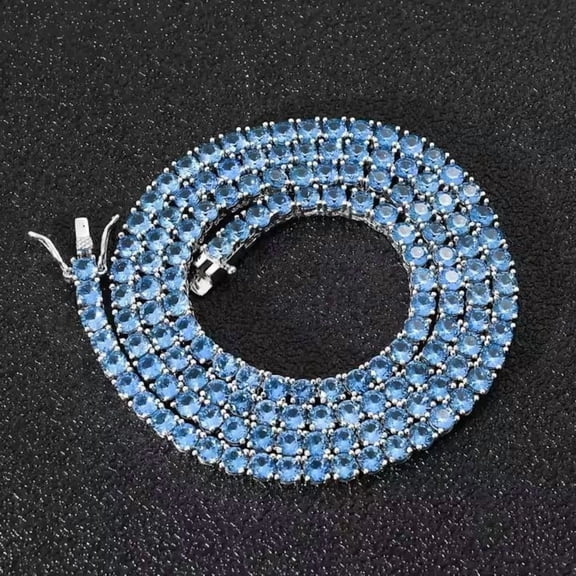 Round Cut Sky Blue Topaz Tennis Necklace 925 Sterling Silver Sky Blue Topaz Wedding Bridal Tennis Bracelet For Women Unique Tennis Bracelet