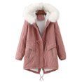 thumbnail image 2 of IROINNID Women's Hooded Parka Coat Solid Color Long Sleeve Warm Comfy Stylish Stitching Sweater Casual Long Cardigan Tops, Pink, 2 of 8