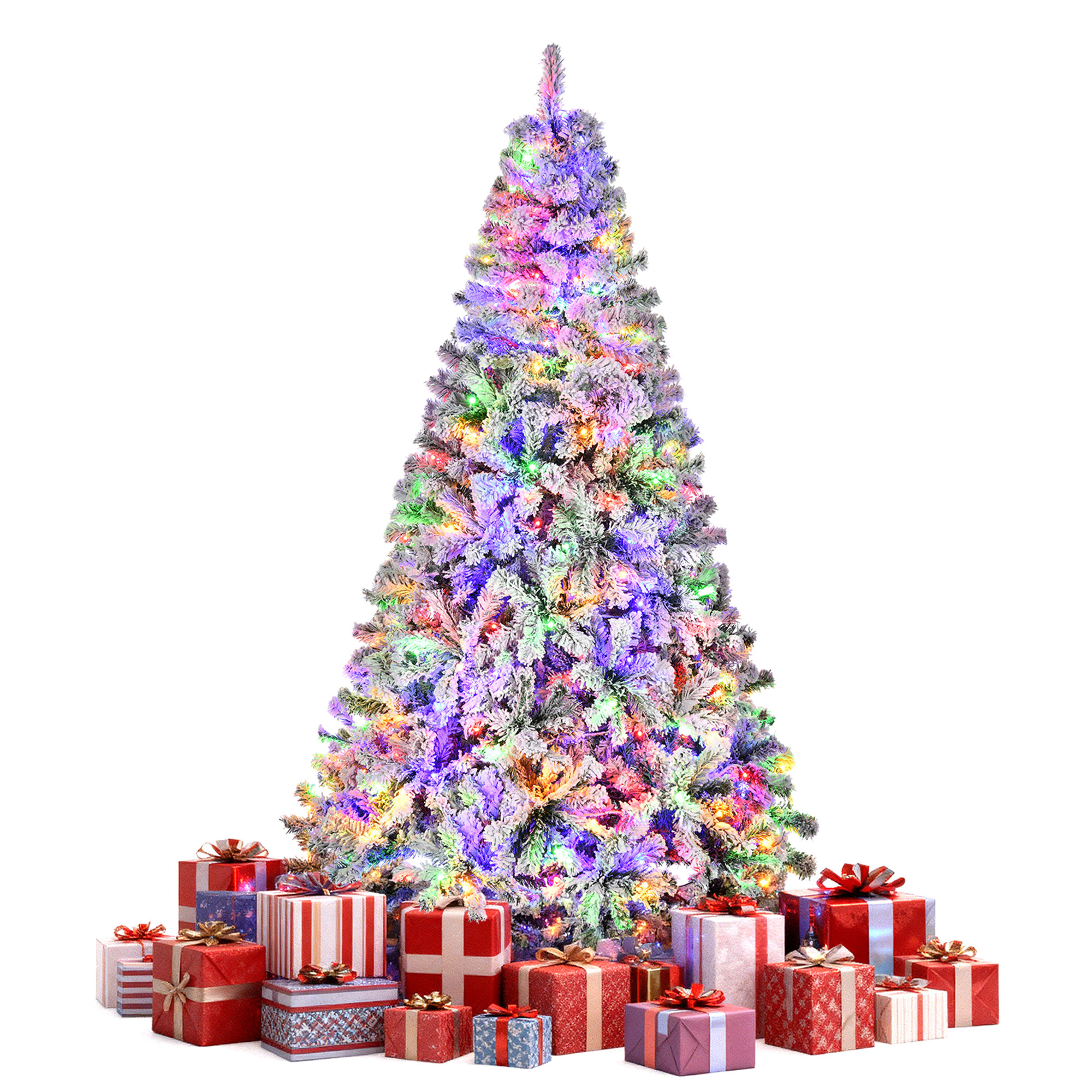 Furnibear 6ft Pre-Lit Flocked Christmas Tree, 1000 Tips with 250 Color Changing Lights & Auto Fluff