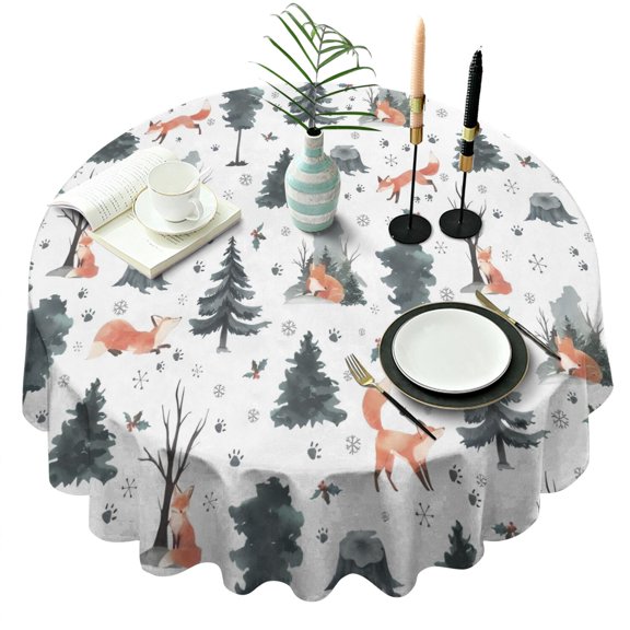 Multicolor Christmas Forest Pattern Round Tablecloth 60"x60",Wrinkle Wipeable Table Cloth for Kitchen Dining Room Picnic Patio Party