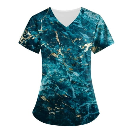 

XHJUN Scrub Tops Women Ceil Blue Scrubs Stretch Women s Floral Print Fashion Scrub Top Sky Blue XXXL
