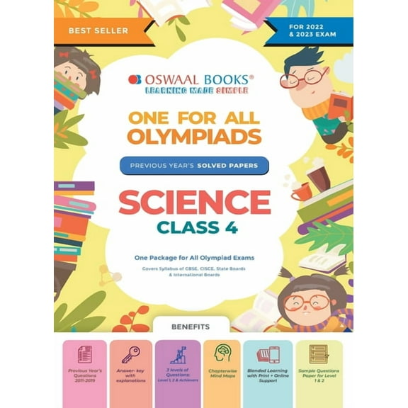Oswaal One For All Olympiad Previous Years' Solved Papers, Class-4 Science Book (For 2022-23 Exam), (Paperback)