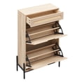 thumbnail image 2 of 24-Inch Narrow Shoe Storage Cabinet with Rattan Design, Freestanding Organizer with Flip-Down Doors, Drawer & Adjustable Shelves for Entryway, Hallway, or Closet, Wood/White, 2 of 9