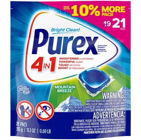 Purex 4-in-1 Laundry Detergent Pacs, Mountain Breeze, 21 Loads