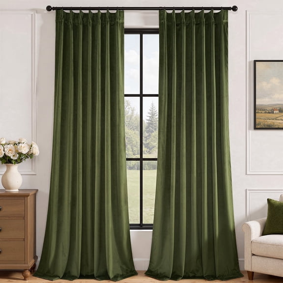 Jainmy 84 inches Pinch Pleated Velvet Blackout Curtains for Bedroom Living Room,Luxury Room Darkening Thermal Insulated Velvet Curtains,Olive Green,2 Panels,40"×84"