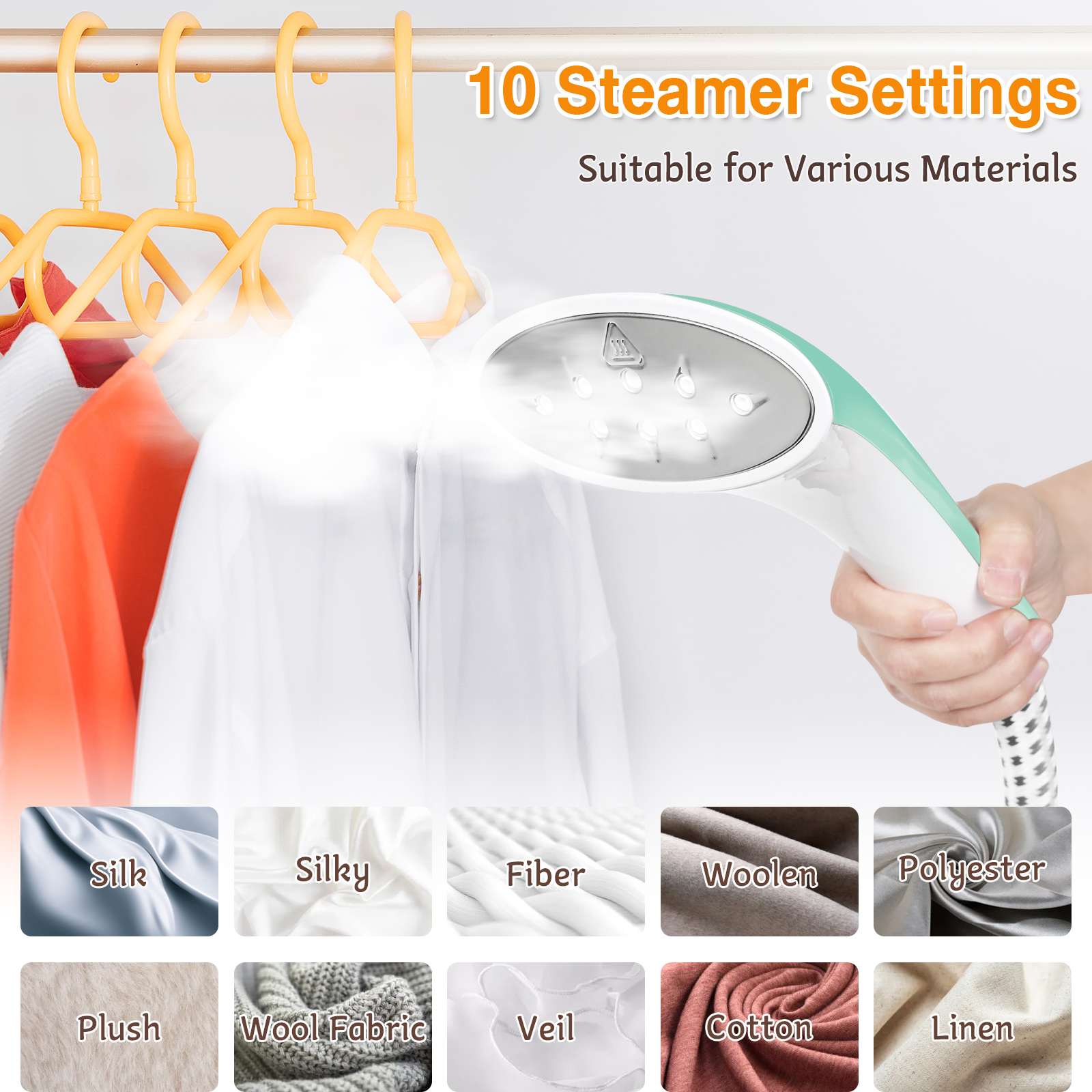 Advwin 2000W Garment Steamer for Clothes Standing, 10 Steam Levels, 2.7L Water Tank, Commercial and Household Use (Green)