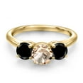 thumbnail image 3 of Gem Stone King 18K Yellow Gold Plated Silver Peach Morganite and Black Diamond Engagement Ring for Women | 1.70 Cttw | Round 6MM | Gemstone October Birthstone | Size 9, 3 of 6