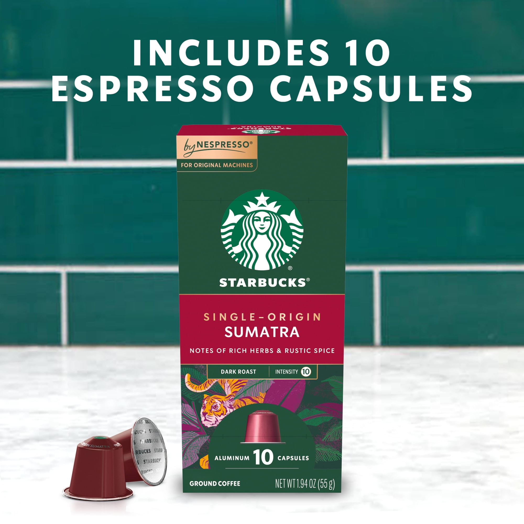 Starbucks by Nespresso Original Line, Sumatra, Dark Roast Nespresso Pods, 10 Count
