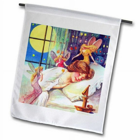 3dRose, Schmucker – Sleeping Girl with Fairies, 12 x 18 inch Garden Flag