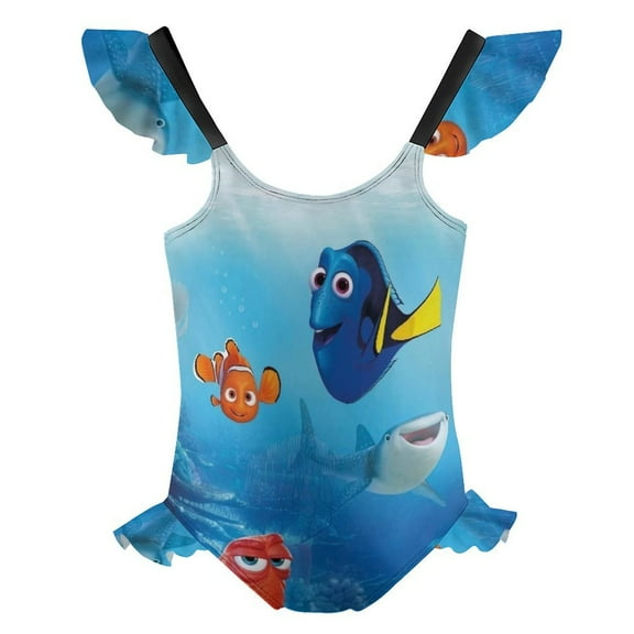 Girls Finding Nemo One Piece Swimsuit Kids Cute Ruffle Bathing Suit Cartoon Swimwear
