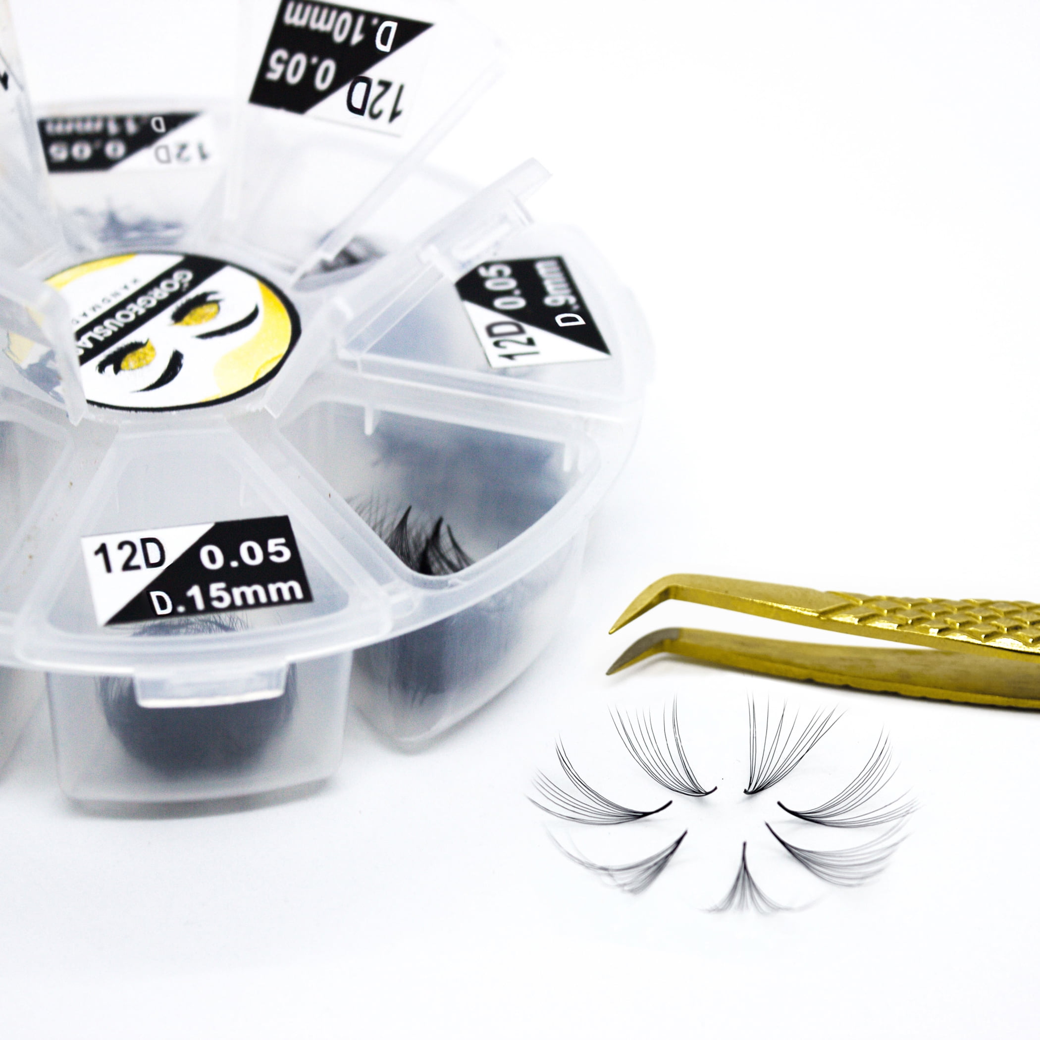 Mixed length 12D Curl D Lashes, 1000 Pro-made Volume Fans, 0.05mm thickness, Eyelash Extension. Handmade and Gorgeously Crafted!