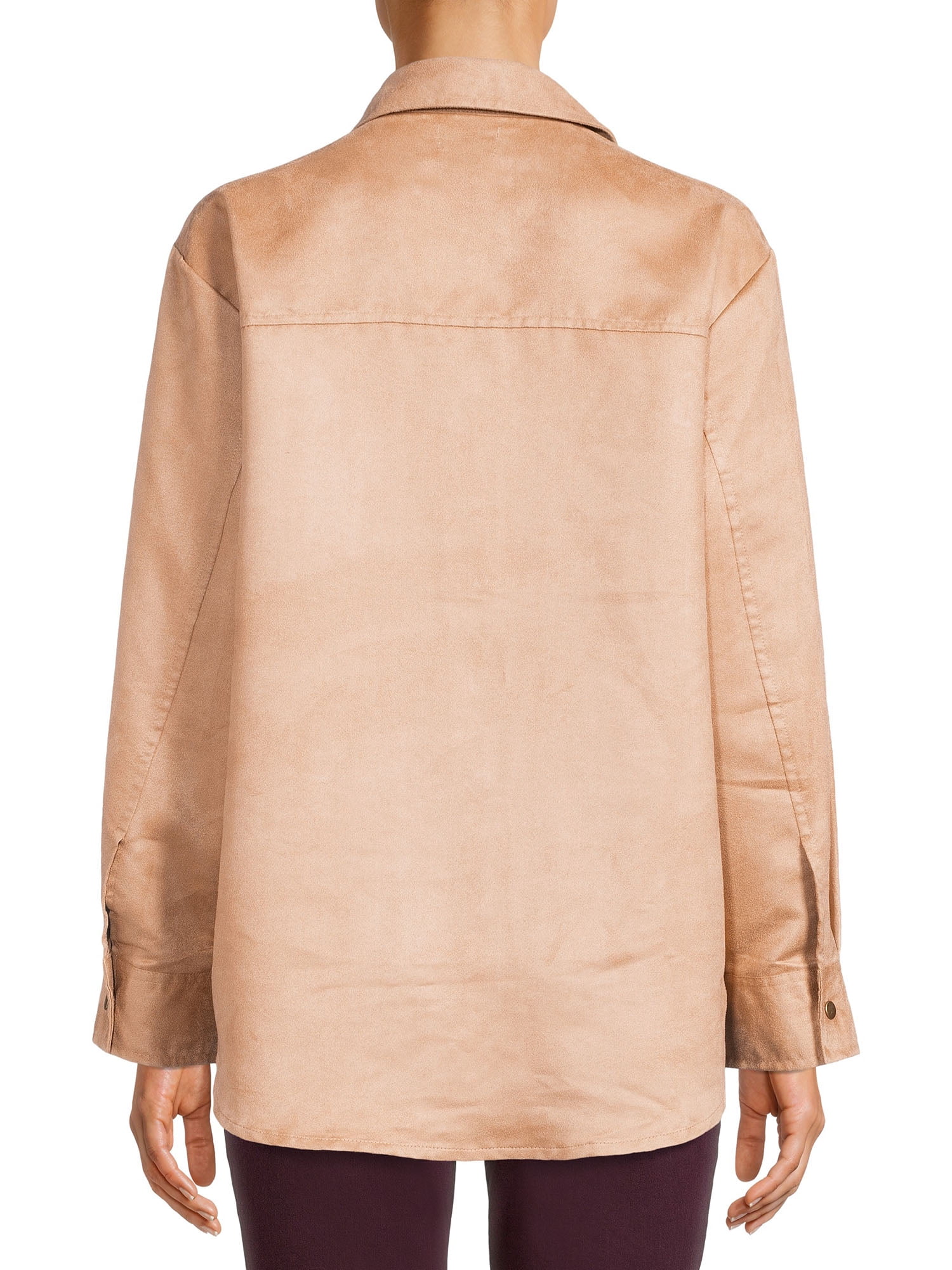 Time and Tru Women's Faux Suede Shacket with Snaps, Sizes XS-XXXL