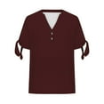 thumbnail image 4 of Breezora Trendy V Neck Tee for Women Side Button Detail Split Sleeve Design Loose Fit Casual Summer T Shirt XL Size Wine, 4 of 5