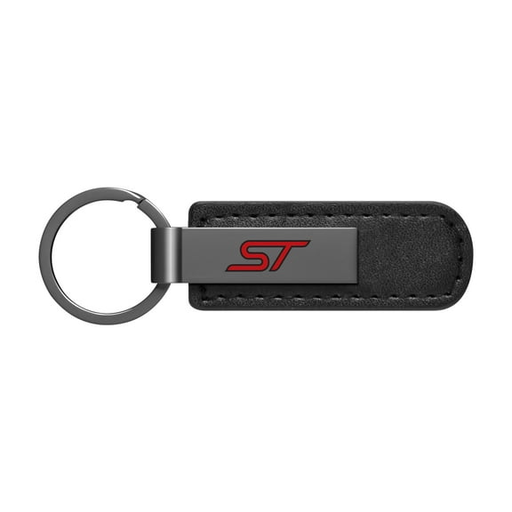 Ford Focus ST Black PU Leather Strap Black Metal Bar LED Printed Logo Key Chain