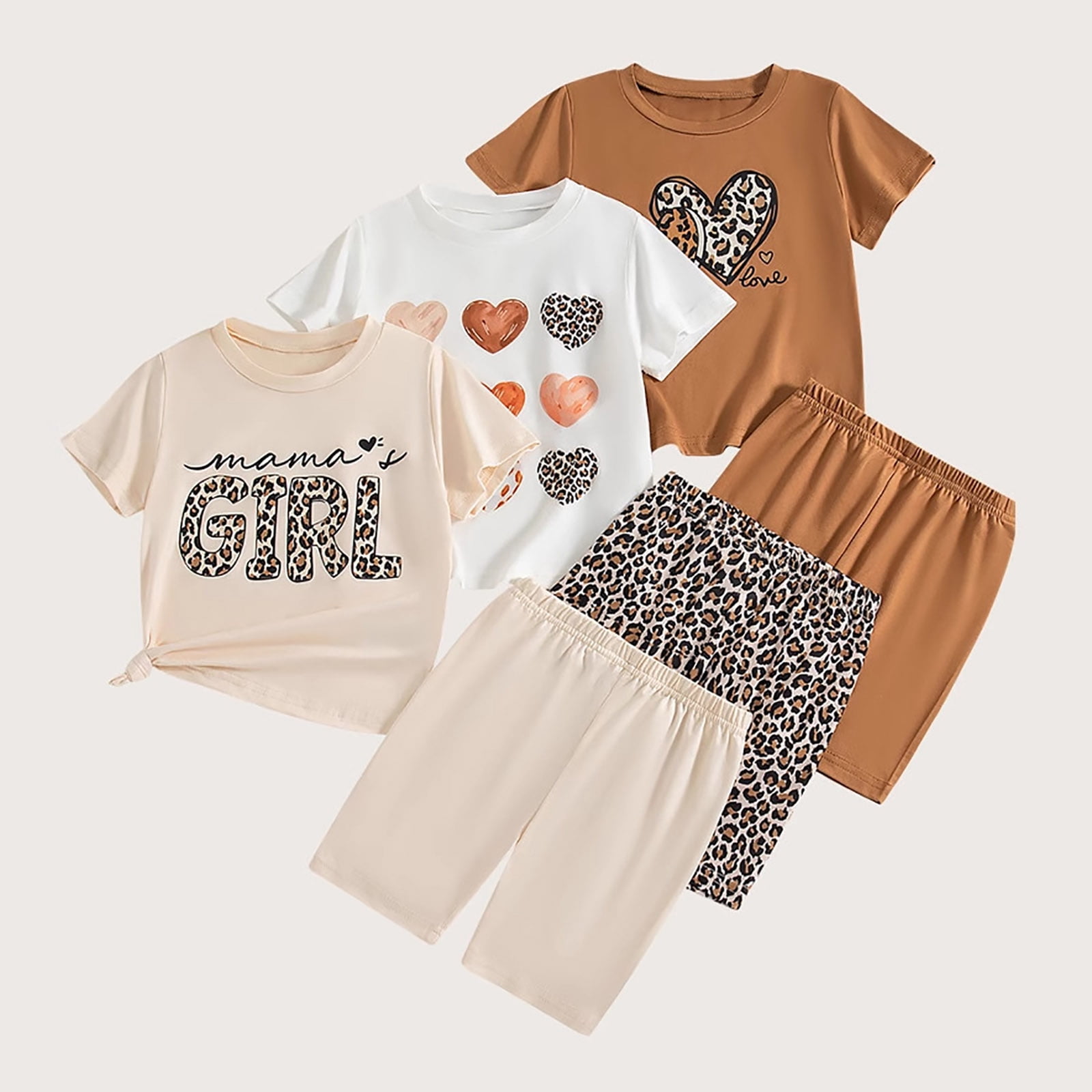 Zshosam Kids Shirt Girls Baby Girls and Toddler Sleeveless Tank Top and Shorts 6-piece Set Size 3T 4T,(Khaki 3-4 Years)