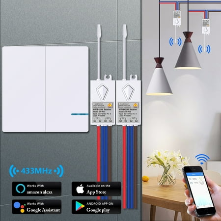 GREENCYCLE 1PK 2-Gang Wireless Light Switch Non-frame Design White & 2PK WIFI Receiver 80-270V Kit Outdoor Indoor Use Remote Control Ceiling Lamp LED Bulb Fan Electric Devices IP54 Waterproof price history on PriceWatchPro