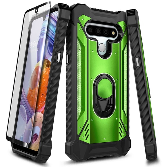 For LG Phoenix 5 Case, LG Aristo 5/K31/K31 Rebel L355DL/Tribute Monarch/LG K8X/Fortune 3/Risio 4 with Tempered Glass Screen Protector, Nagebee Magnetic Ring Stand Shockproof Military Case (Green)