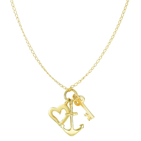 JewelryAffairs 14k Yellow Gold Key Anchor And Heart Charms On 18 Necklace