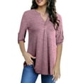 thumbnail image 3 of VERABENDI Women's Plus Size Tops 3/4 Sleeve Shirts Dressy Casual Metal Buckle V-Neck Tunic Blouses,M-4XL, 3 of 11
