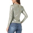 thumbnail image 3 of INSPIRE CHIC Women's Shiny Top Long Sleeve Round Neck Regular Fit Sparkly Evening Blouse L Silver Shiny, 3 of 6