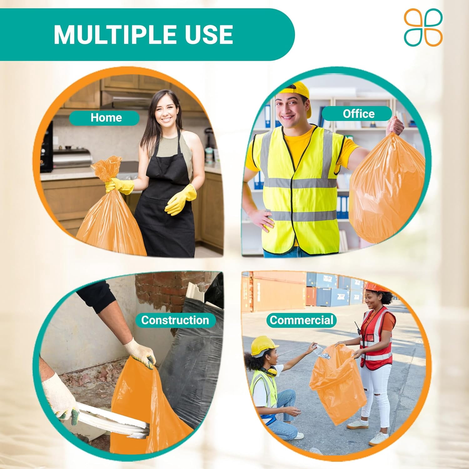 PlasticMill 42 Gallon, Orange, 3 MIL, 33x48, 50 Bags/Case, Ultra Heavy Duty, Garbage Bags / Trash Can Liners / Contractor Bags.