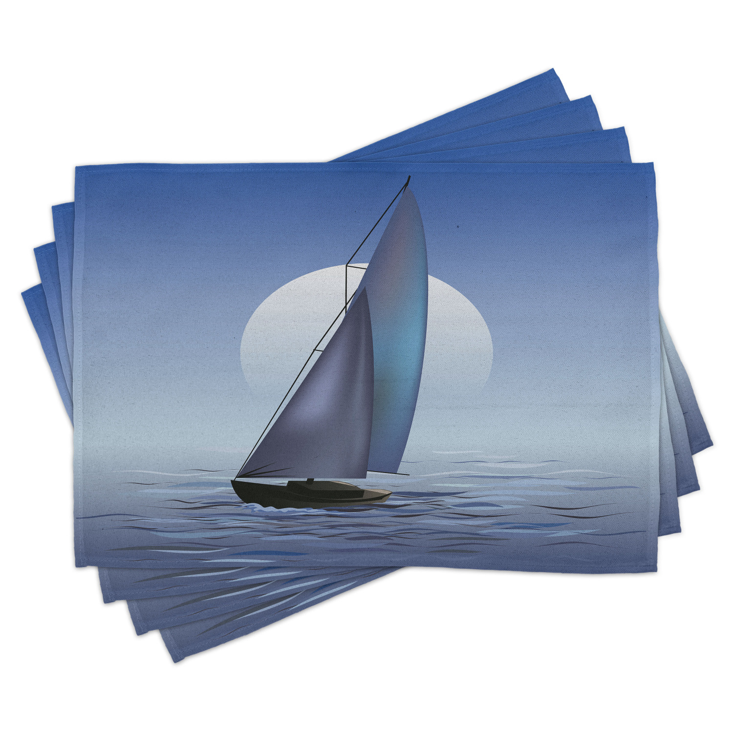 Nautical Placemats Set of 4 Sailing Boat in Moonrise Dramatic Sky Ocean