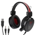 thumbnail image 2 of PU Material Headphone with Microphone, Wired Over Ear Headphone, Lightweight USB Interface with LED Light, for Laptop Computer, 2 of 7
