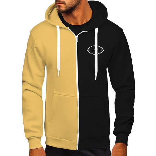 Bowake Men Zip Up Hoodie Loose Color Block Hooded Jacket with Pocket Plus Size Casual Sweatshirt