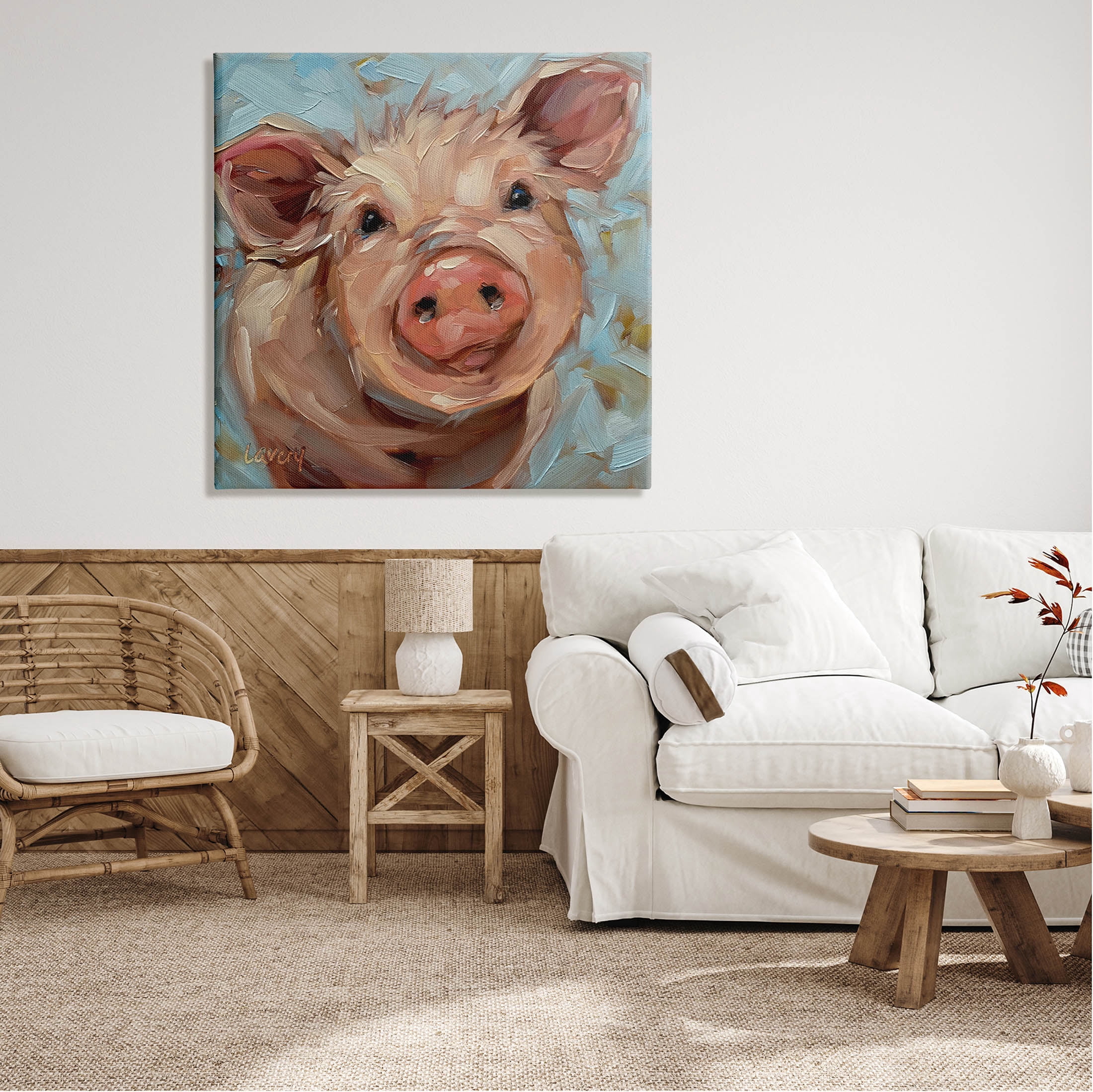 Modern Pig Portrait Farm Animal Animals & Insects Painting Gallery Wrapped Canvas Print Wall Art