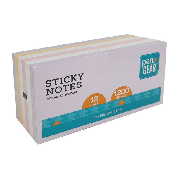 Pen+Gear Paper Sticky Notes, Pastel, 3 in x 3 in, 1200 Sheets