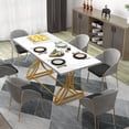 thumbnail image 4 of Dextrus 70.3" Solid Wood Dinner Table for 6-8 Person, Rectangular Modern Kitchen Table with Faux Marble Tabletop and Gold Geometric Metal Legs - White & Gold, 4 of 11