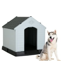 Extra Large Dog House for Large Medium Dogs 41x37.4x39 inch Plastic Water Resistant Dog Houses with Hight Base Support for Winter Tough Durable House with Air Vents Elevated Floor, Grey