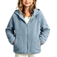 thumbnail image 2 of VEKDONE Boys Girls Sherpa Coat Full Zip Warm Fleece Jacket with Pockets Kids Lightweight Hooded Fall Winter Outerwear Light Blue,8-9 Years, 2 of 9
