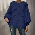 thumbnail image 2 of XPMWRP Women's Fashion Solid Color Long Sleeved Sweaters Knitted Elegant Loose Sweater Round Neck Casual Tops Fall Outfits Blue XXXXXL, 2 of 8
