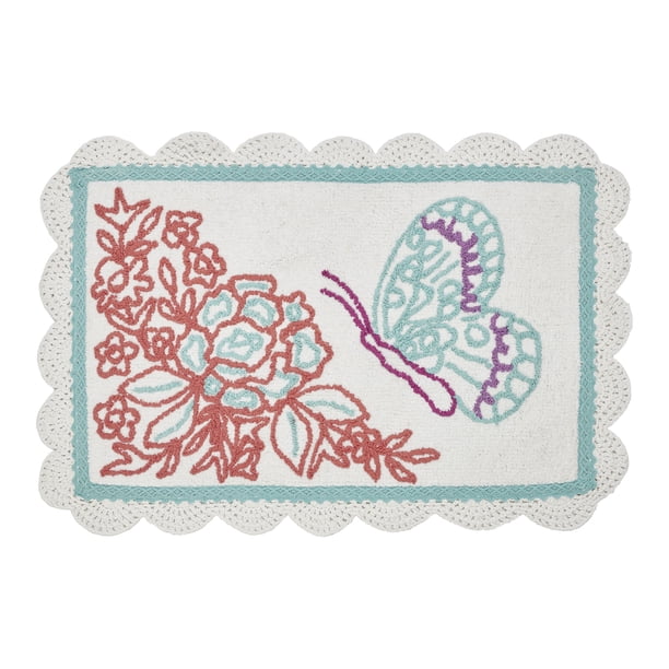 The Pioneer Woman Butterfly Garden Crochet Arctic White Cotton Bath Rug