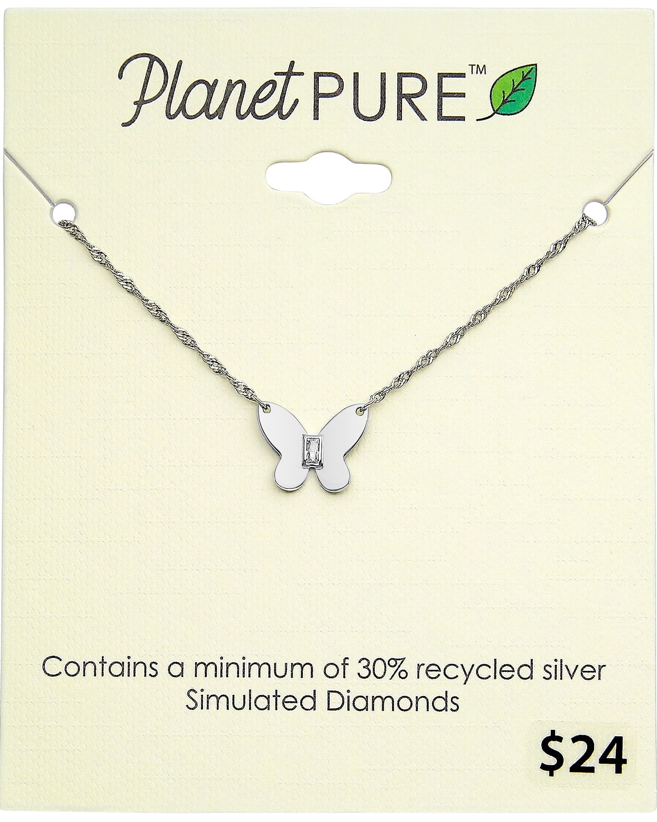 Planet Pure Women's Simulated Diamonds Butterfly Necklace in Recycled Sterling Silver 18"