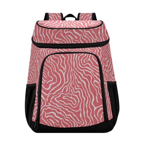 36 Cans Backpack Cooler Insulated Leak Proof Thermal Bag for Travel Beach Camping Coral Pink Wave Pattern
