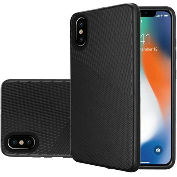 GSA Texture Embossed Lines Hybrid Case For iPhone XS Max (6.5") - Black