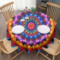 thumbnail image 3 of Colorful Tie Dye Peacock Mandala Pattern Round Tablecloth 60"x60",Wrinkle Wipeable Table Cloth for Kitchen Dining Room Picnic Patio Party, 3 of 6