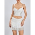 thumbnail image 4 of Women´s 2 Piece Summer Outfits White V Neck Lace Floral Cami Tops Tiered Ruffle Skirt Set, 4 of 10