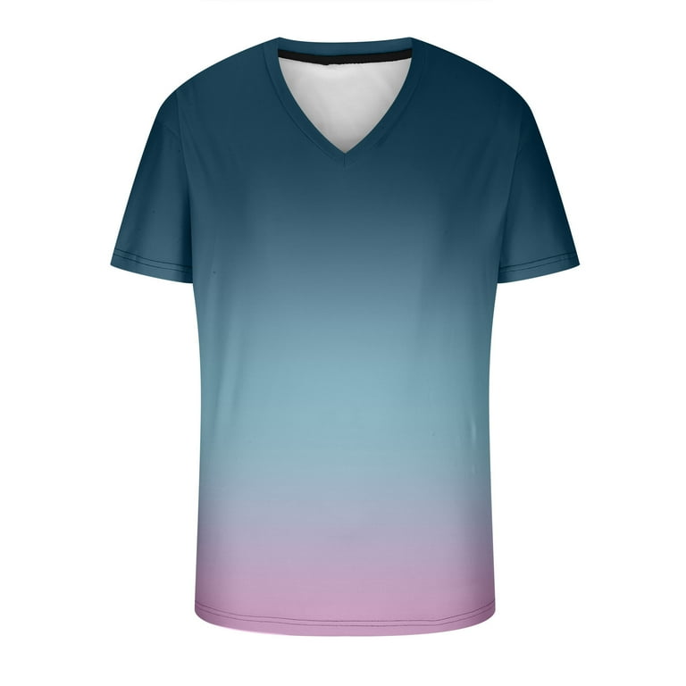 BinBiL Mens V-Neck T Shirts Quick Dry Gradient Short Sleeve Sport