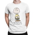 thumbnail image 4 of Camiseta oficial de Peanuts Charlie Brown Anxieties Snoopy para hombre, ropa de algodón, divertida camiseta de manga corta con cuello redondo, camiseta de talla grande, 4 of 5