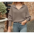 thumbnail image 7 of CoCopeaunts Women Knitted Sweater Tops Lapel Collar Long Sleeve Pullover Ribbed Knit Solid Color Sweaters Top, 7 of 7