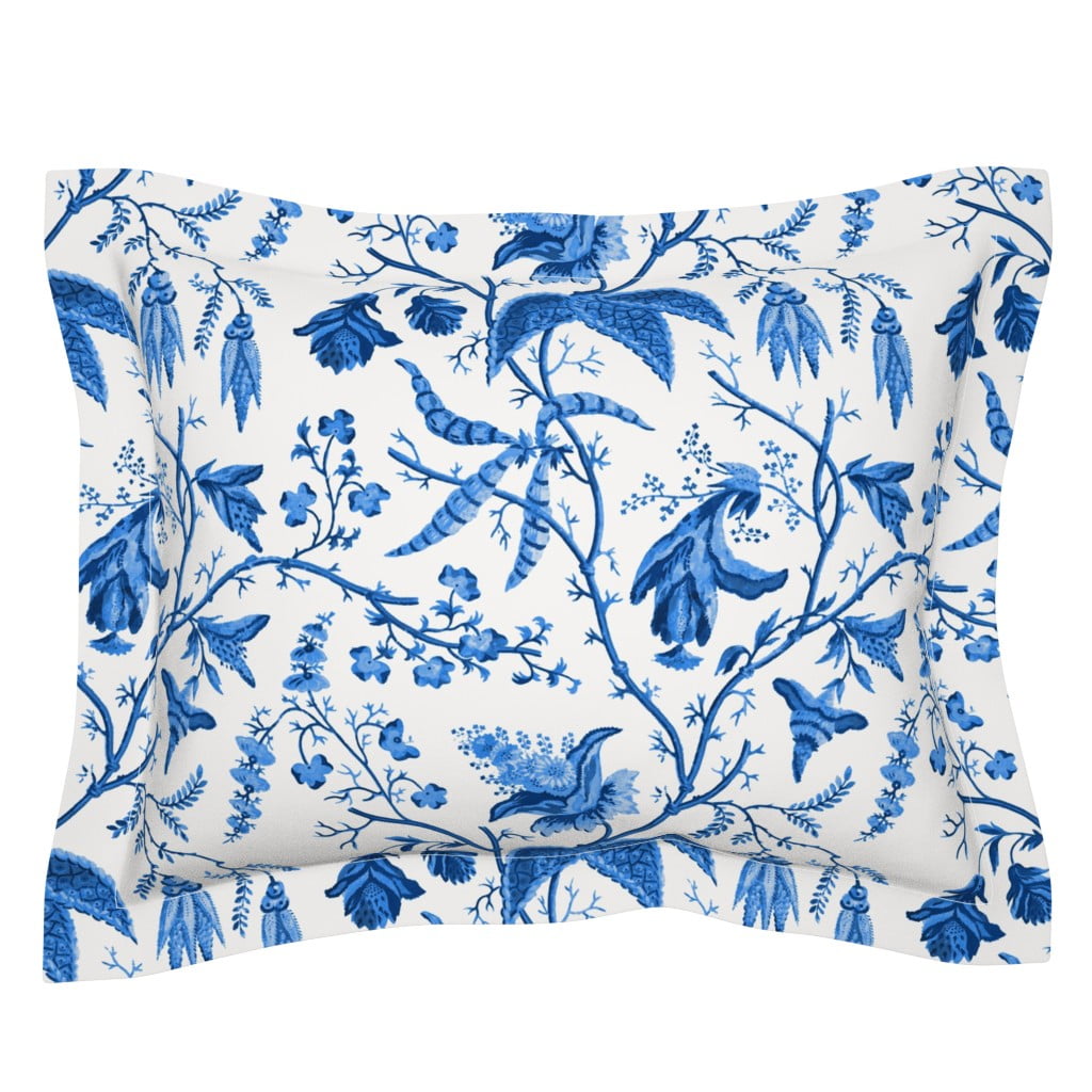 Chinoiserie Blue And White Chintz Floral Pillow Sham by Roostery