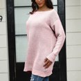 thumbnail image 5 of Women's Winter Loose Versatile One-shoulder Solid Color Mid-length Knitted Sweater for Fall and Winter, Cozy and Chic, Ideal for Seasonal Outfits,Pink,Size 2XL, 5 of 6